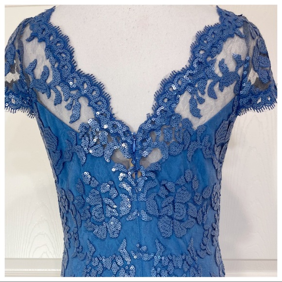 Tadashi Shoji PAILLETTE EMBROIDERED LACE CAP SLEEVE GOWN - Picture 6 of 10